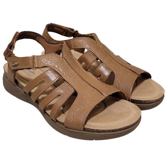 Clarks Women April Belle Slingback Gladiator Sandals Size US 9N Tan Leather - Picture 1 of 6
